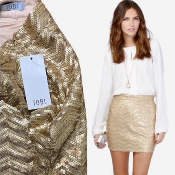 NWT‎ | Tobi Mini Skirt | Gold | Sequin | Small - Picture 1 of 8